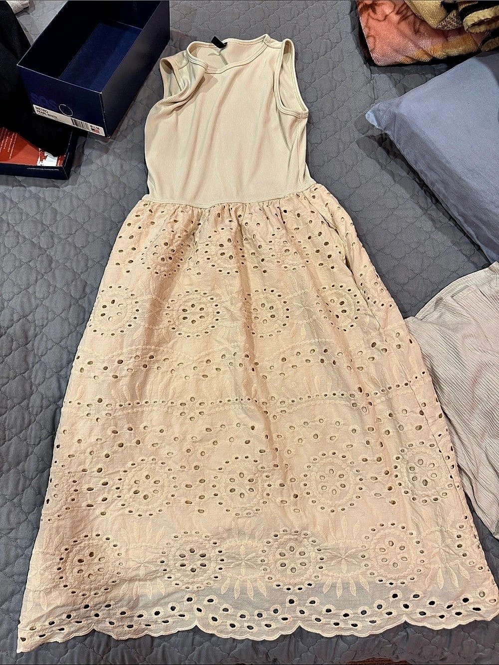 Fashion Eyelet Maxi Dress in Cream Like New